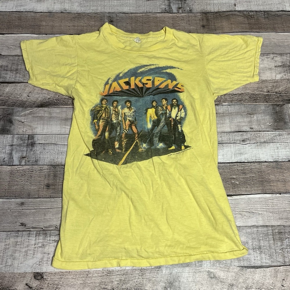 Jackson 5 Shirt Size Small Yellow Vintage 80s Michael Jermaine Tito Jackie Randy